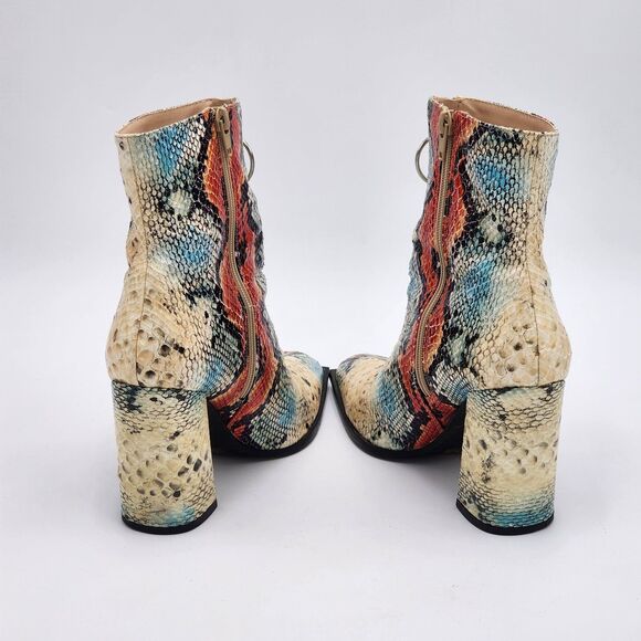 Public Desire Snakeskin Red Blue Zipper Booties Size 8 - Picture 5 of 9